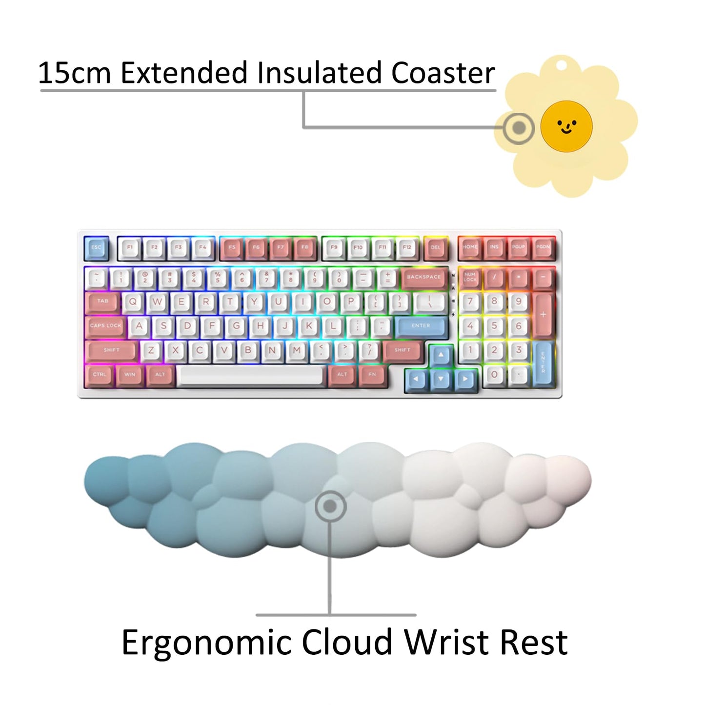 Keyboard Wrist Rest Pad, Ergonomic Design Effective Wrist Pain Relief Arm Rest Desk, Cute Cloud Decoration Gift for Office, Study, Computer Game Table Mouse Accessories (Green+White)