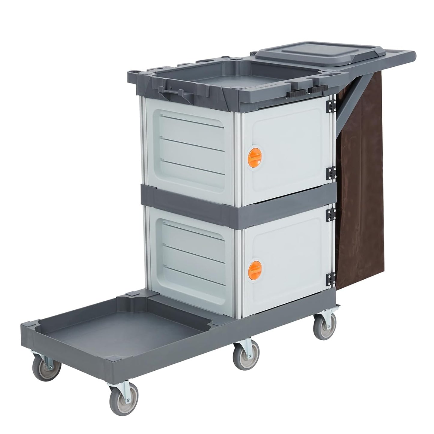 Garvee Commercial Janitorial Cart with 2 Cabinet, Commercial Traditional Janitorial 3-Shelf Cleaning Cart on Wheels with Cover and Vinyl Bag, Custodial Cart, Housekeeping Carts for Hotels Apartment