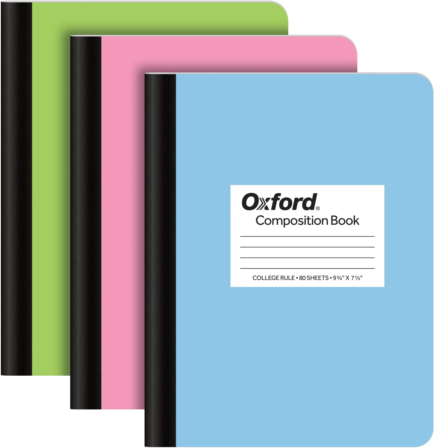 Oxford Composition Notebooks, 9-3/4 x 7-1/2 Inch School Journals, College Ruled Paper, Pastel Color Covers, 100 Sheets per Book, 3 Pack (1002520)