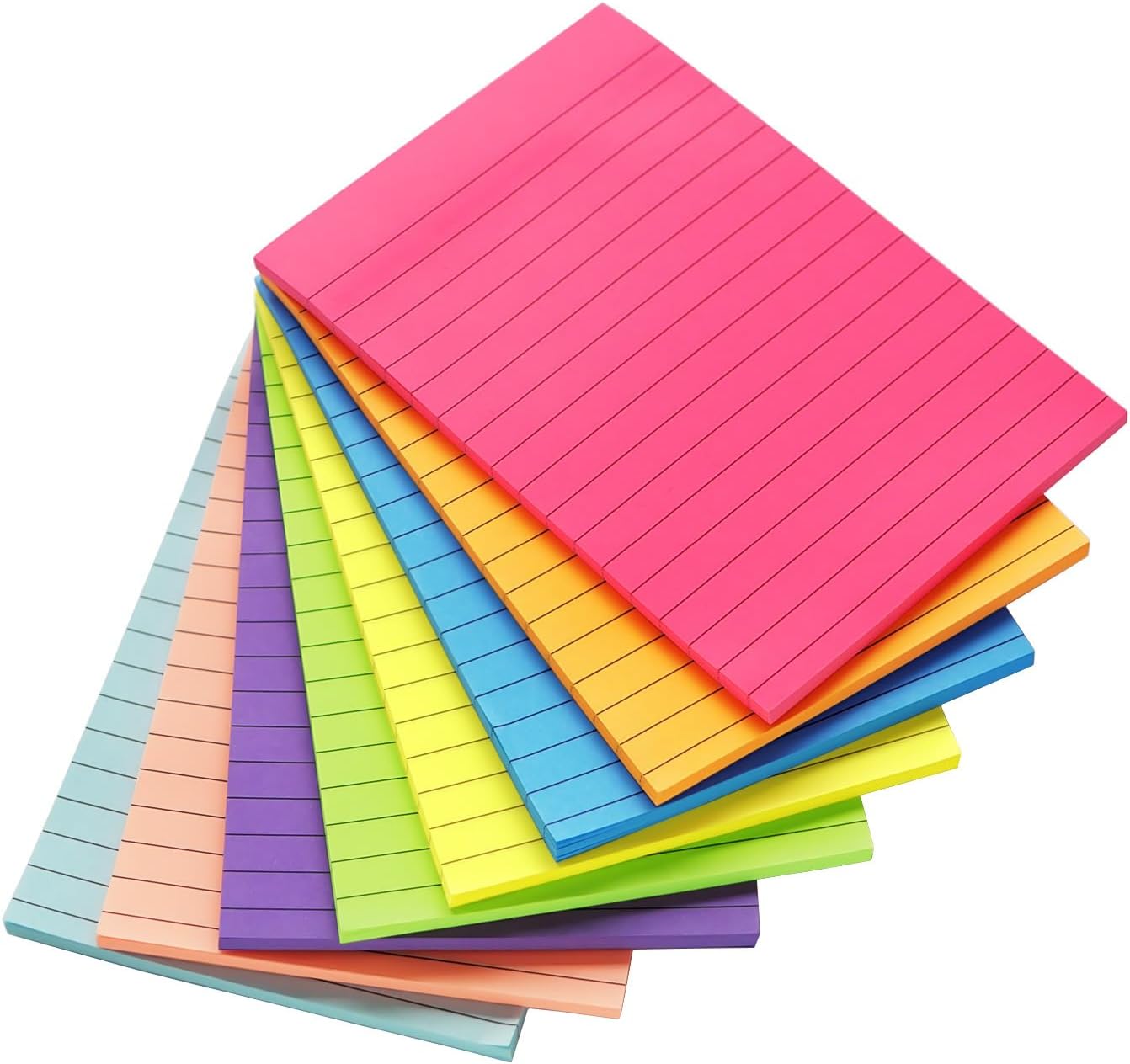 (8 Pack) Lined Sticky Notes 4X6 in Post, 8 Bright Colors Large Ruled Post Sticky Colorful Super Sticking Power Memo Pads Strong Adhesive,Sticky Notes Lined for Office, Home, School, 40 Sheets/pad