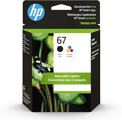 HP 67 Black/Tri-color Ink Cartridges (2 Pack) | Works with HP DeskJet 1255, 2700, 4100 Series, HP ENVY 6000, 6400 Series | Eligible for Instant Ink | 3YP29AN