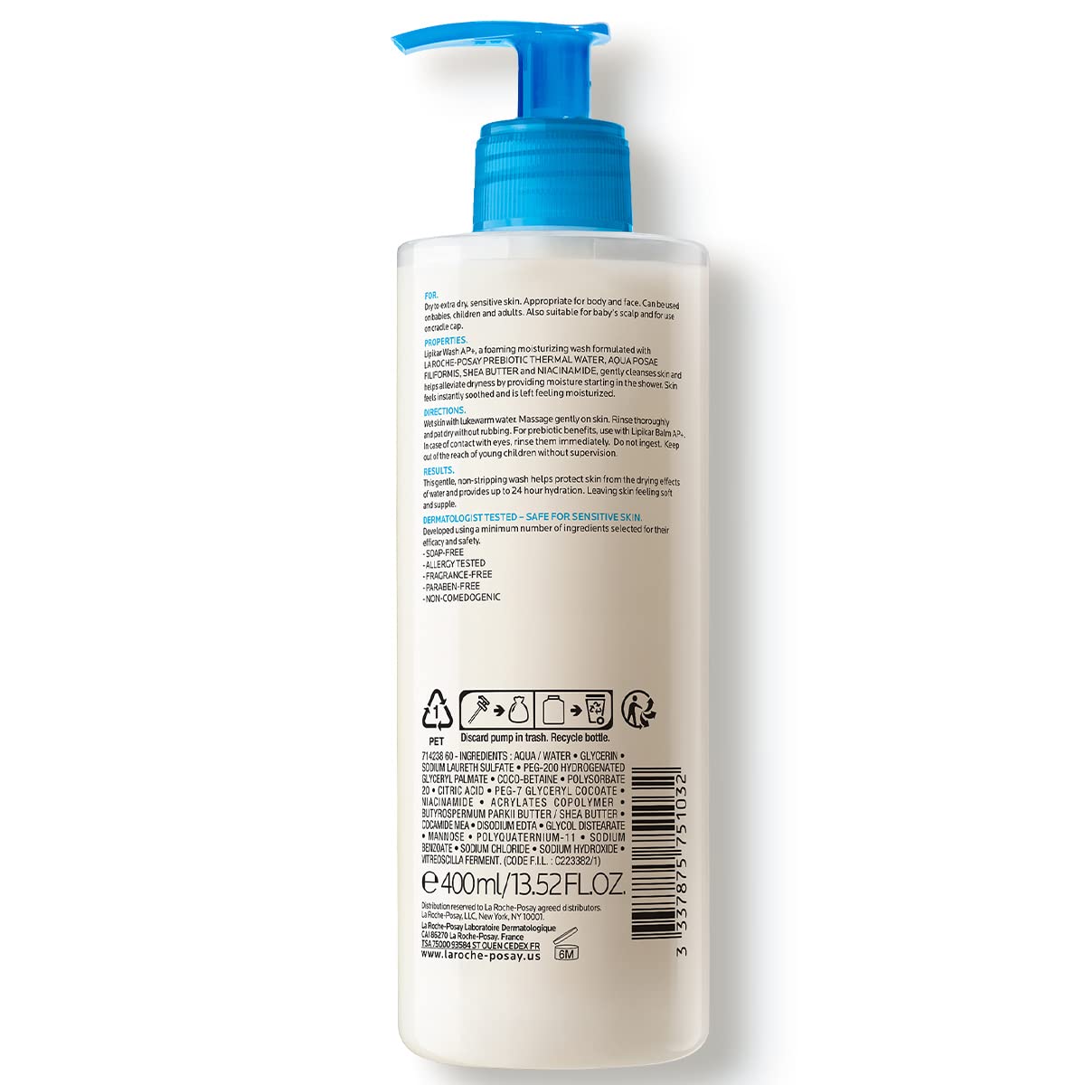 La Roche-Posay Lipikar AP+ Gentle Foaming Moisturizing Wash | Shea Butter + Niacinamide + Glycerin | Moisturizing Body Wash & Face Wash For Dry Skin | National Eczema Association Accepted | Soap Free