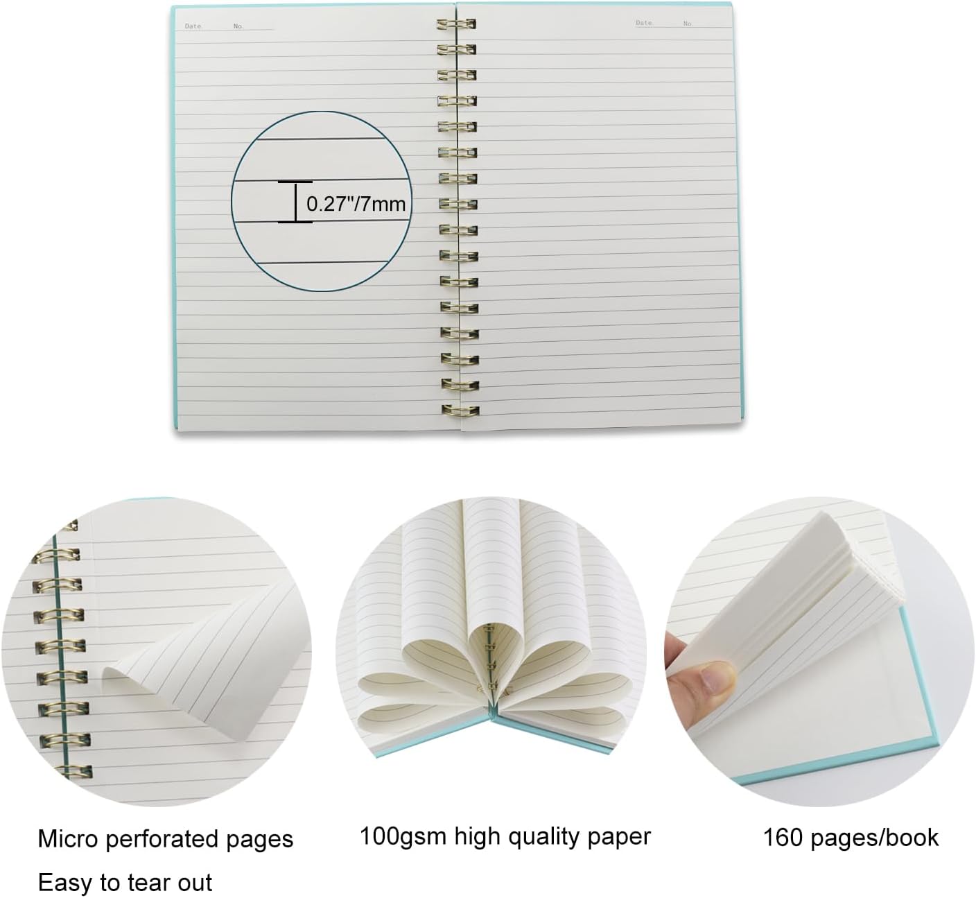 4 Pack Hardcover Spiral Notebook 5.7”x 8.5”, 80 Sheets/160 Pages College Ruled Notebook, 100 GSM Thick Paper, A5 Lined Journal for Work, School Supplies, Home & Office, Writing Notes