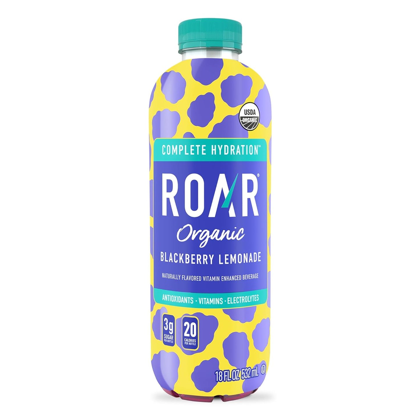 ROAR Complete Hydration Organic - Electrolyte Drinks Loaded with Vitamins C, B5, B12 - Non-GMO, Gluten-Free - Blackberry Lemonade - 12 pc