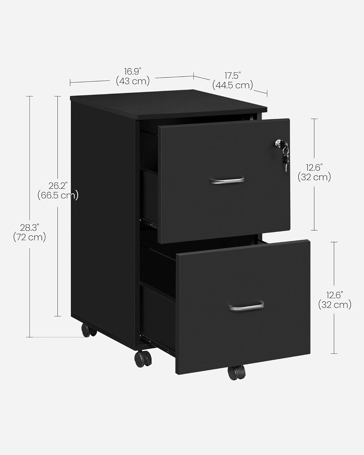 VASAGLE 2-Drawer File Cabinet, Locking Filing Cabinet for Home Office, Small Rolling File Cabinet, Printer Stand, A4, Letter-Size Hanging File Folders, Ink Black ULCD027T16V2