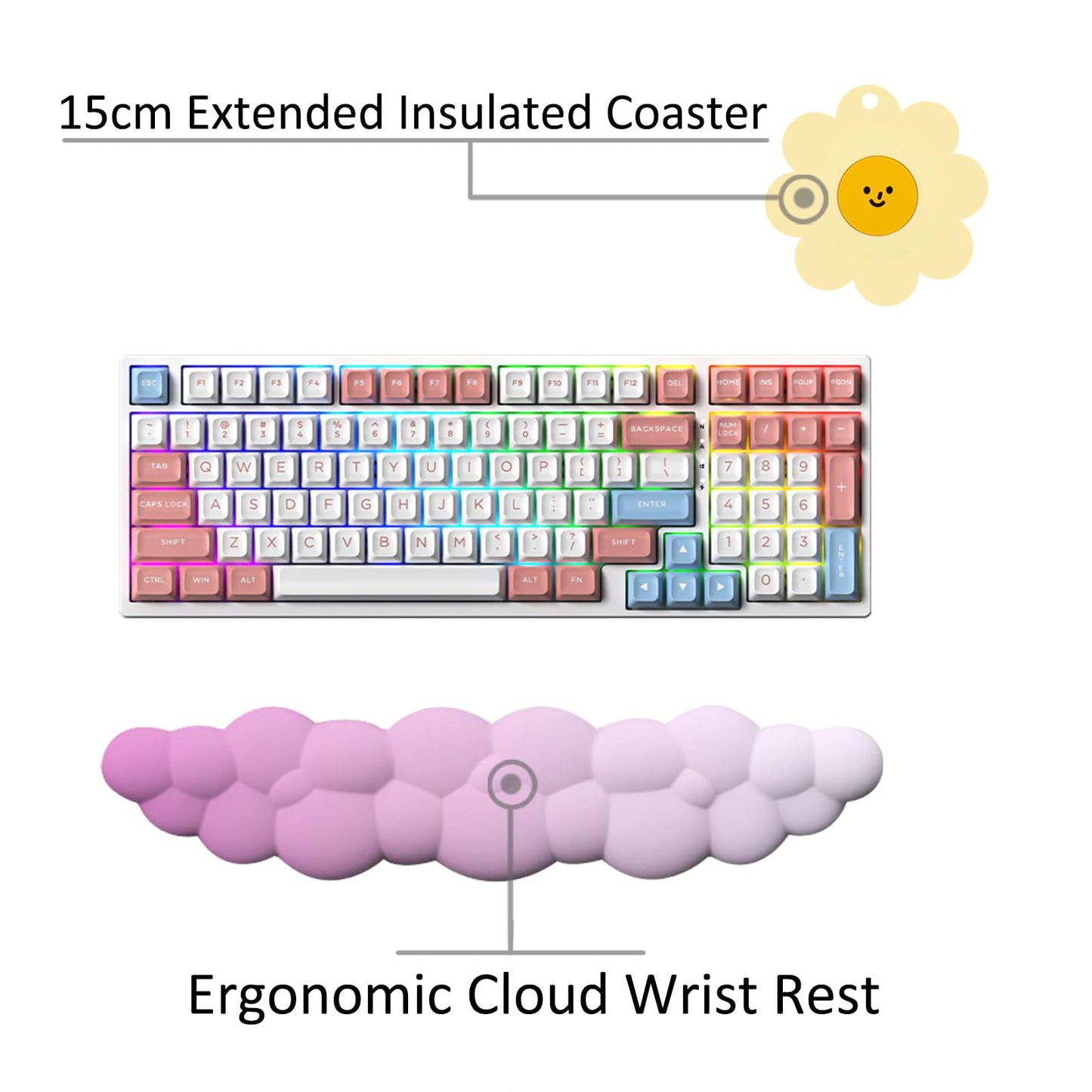 Keyboard Wrist Rest Pad, Ergonomic Design Effective Wrist Pain Relief Arm Rest Desk, Cute Cloud Decoration Gift for Office, Study, Computer Game Table Mouse Accessories (Green+White)