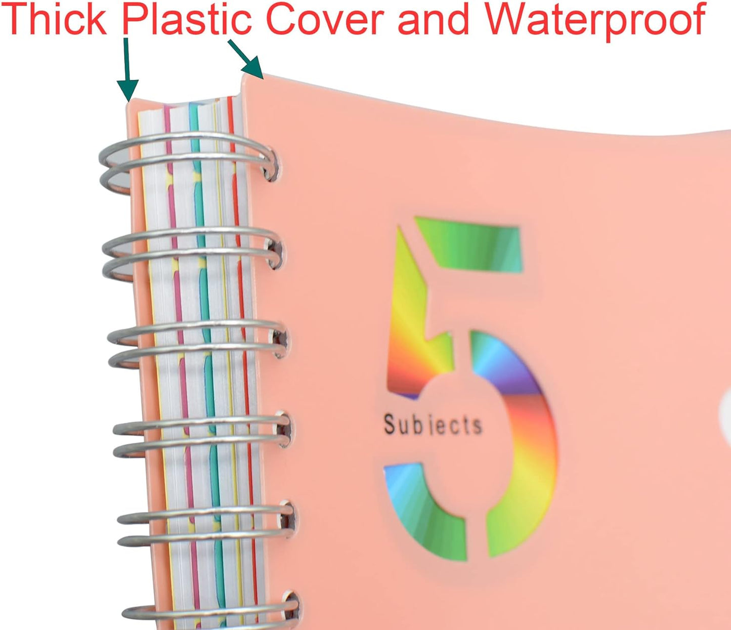 5 Subject Notebook, 4 Pcs 4 Color 10 Inch x 7 Inch B5 Spiral Notebook With Waterproof Plastic Softcover, 300 Pages 80 Gsm College Ruled Papers With 5 Sheets Colorful Movable Dividers (4 Color)