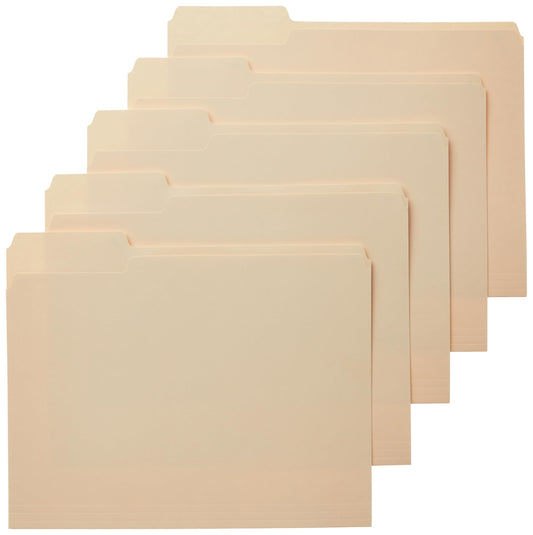 Amazon Basics 1/3-Cut Tab, Assorted Positions File Folders, Letter Size, Manila - Pack of 100