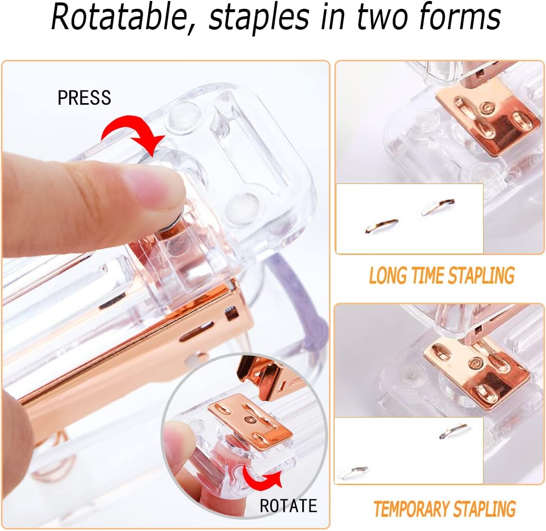 Rose Gold Desk Accessories, Acrylic Stapler, Staple Remover, Tape Holder, Pen Holder, Ballpoint Pen, Scissor, Binder Clips, Staples, Phone Holder, Ruler, Transparent Glue and Sticky Notes