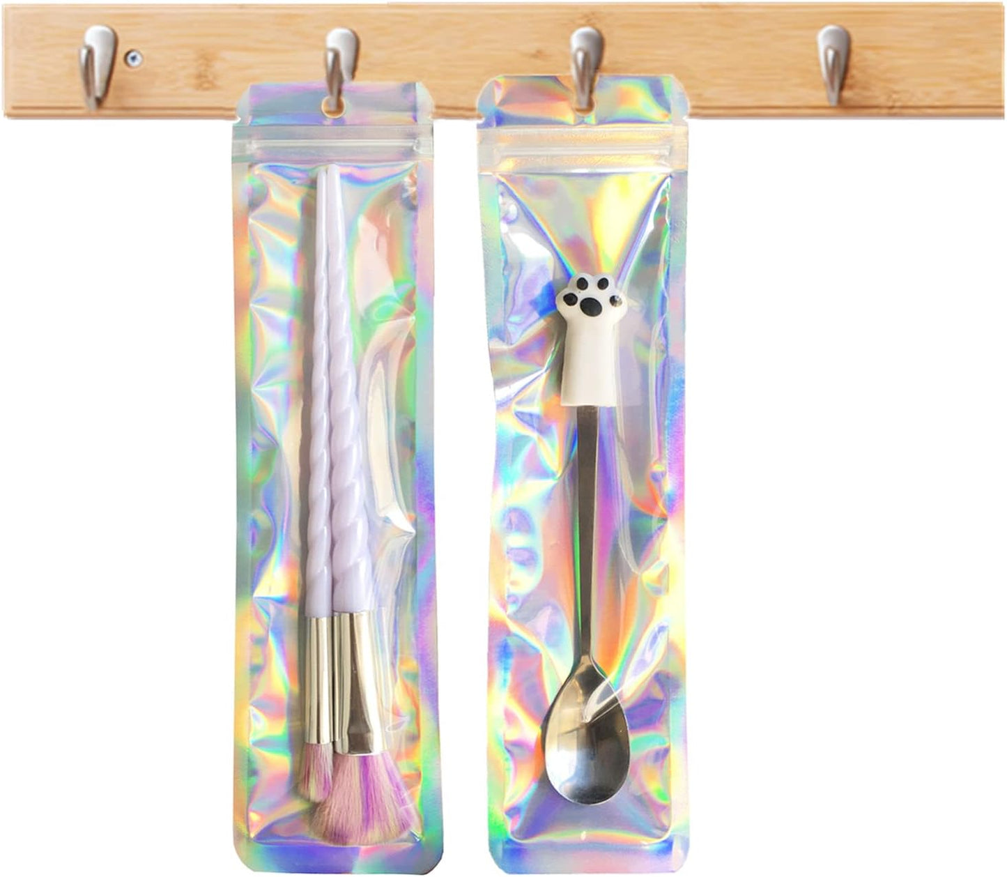 100pcs Pen Bags Holographic Ziplock Packaging Bag Pen Packaging Bags for Small Business 2.4x9 inch Resealable Sample Bags for Packaging Lipgloss,Jewelry,Cosmetic