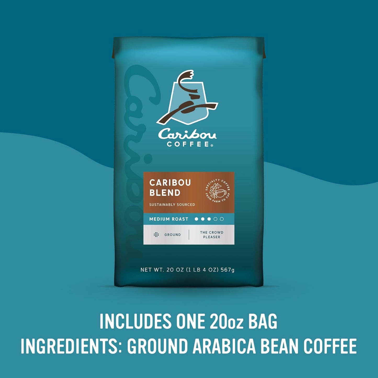 Caribou Coffee, Medium Roast Ground Coffee - Caribou Blend 20 Ounce Bag - Packaging May Vary