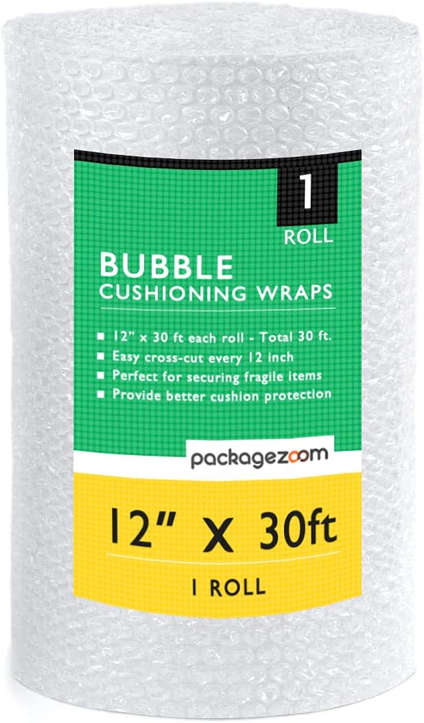 PackageZoom 1 Pack 12 inch x 30 ft. Bubble Cushioning Wrap Shipping Packing Moving Supplies Perforated Every 12” Bubble Cushioning Wrap for Packing and Moving Boxes Bubble Packing Wrap for Moving