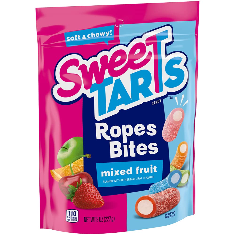 SweeTARTS Rope Bites Candy, Mixed Fruit, 8 Ounce Resealable Bag