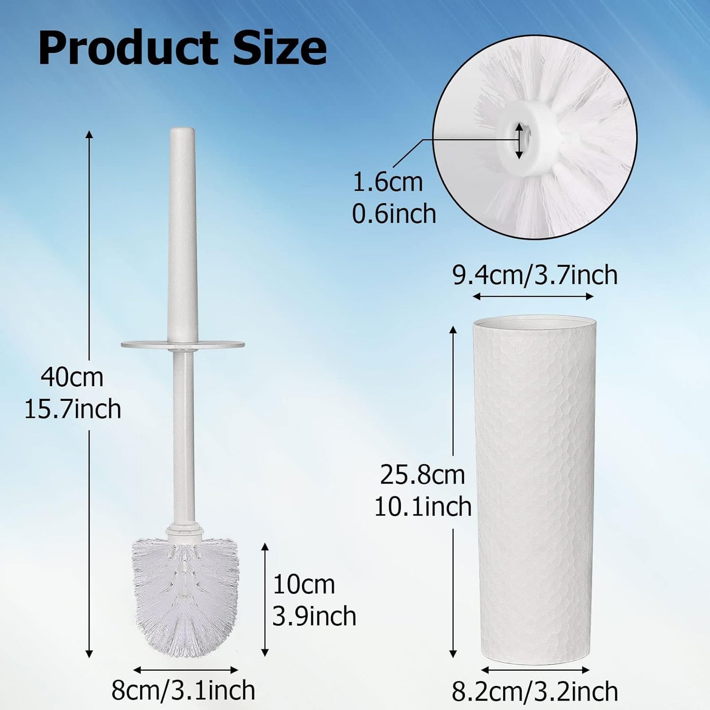 Topsky Toilet Brush,2 Pack Compact Toilet Brush & Holder Set,Plastic Round Barrel Loo Brush with 2 Replacement Toilet Brush Head,Durable for Bathroom Toilet,White