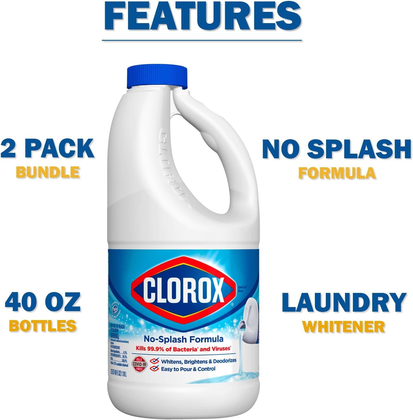 2 Splash-Less Bleach Cleaners, 40oz | Disinfecting Bleach Cleaner + Daley Mint Towel - Bulk Home Refill for Laundry, Linens, Floors, Bathroom, Tile (80oz Total)