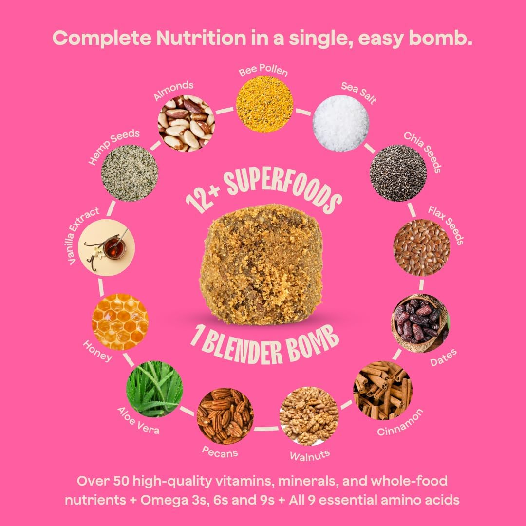 The Bomb Co. Blender Bomb, The OG, Superfood Smoothie Mix with Chia Seeds, Hemp Seeds, Flax Seeds, Sea Salt, & Amino Acids for Gut Health, Gluten Free, High Fiber, 10 Servings