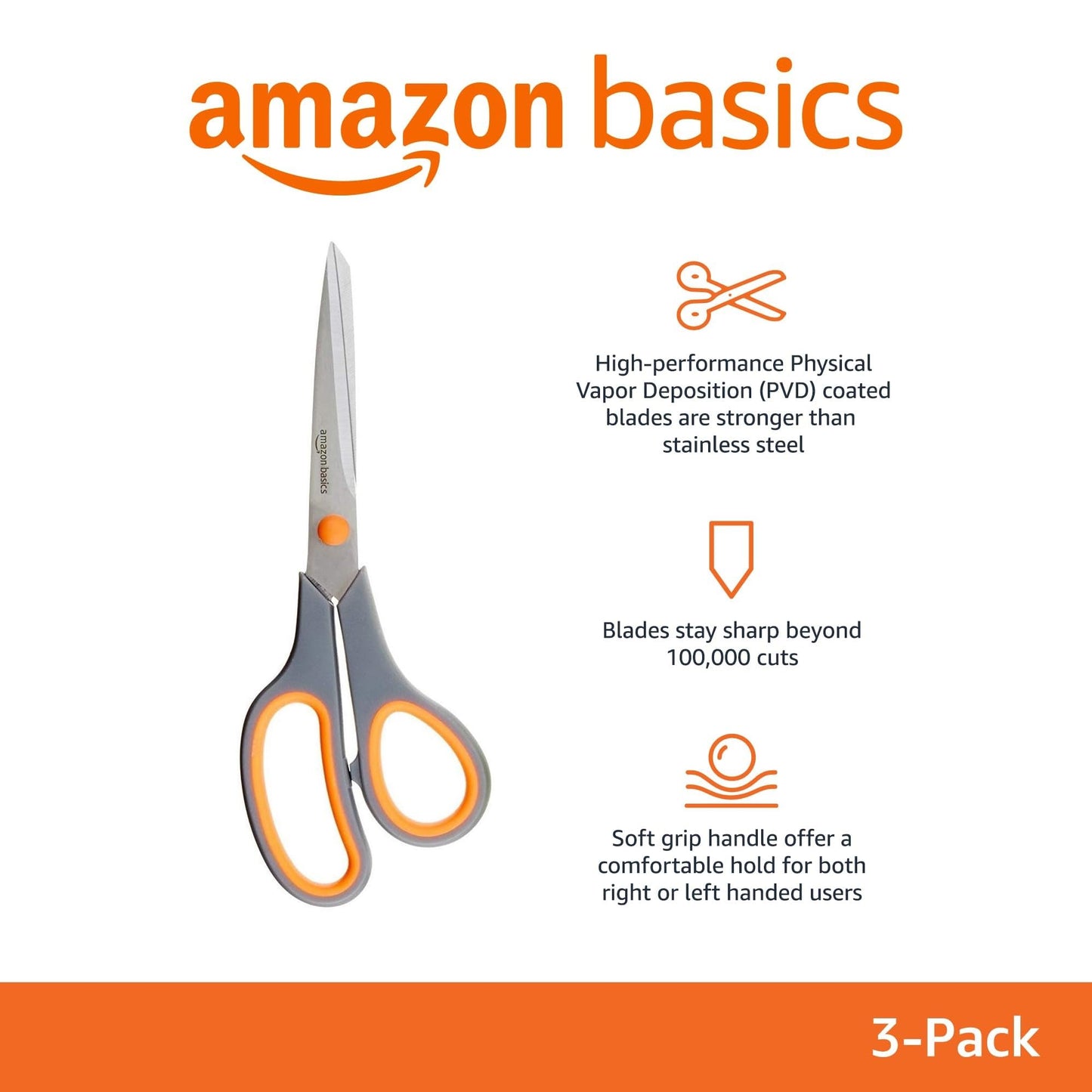 Multipurpose, Comfort Grip, PVD Coated, Stainless Steel Office Scissors, Grey 1 pack