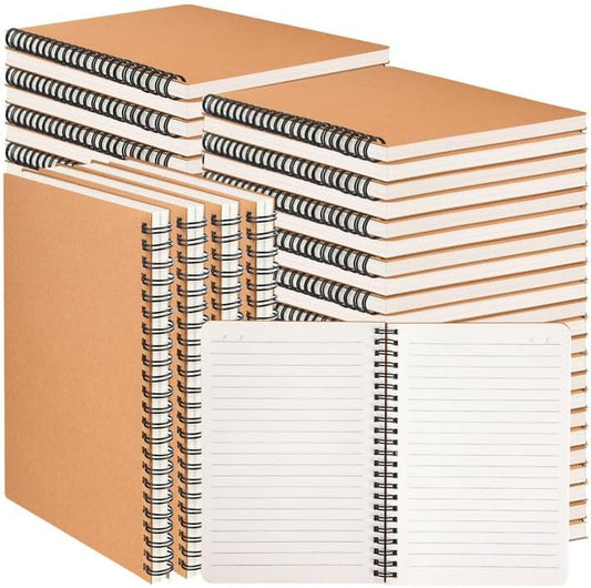 60 Packs A5 Spiral Lined Notebooks, Kraft Paper Cover, 8.3"×5.5", 60 Sheets/120 Pages, Ruled Notebooks Bulk, Hardcover Journal Notepad Travel Notebooks for Office and School Supplies