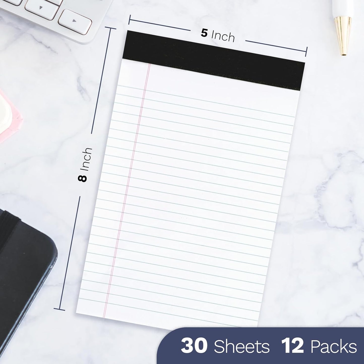 Goefun Note Pads 5x8 12 PCS, Small Legal Pads 5x8 White College Ruled for Work, Perforated White Legal Notepads Lined Paper - 30 Sheets Per Notepad