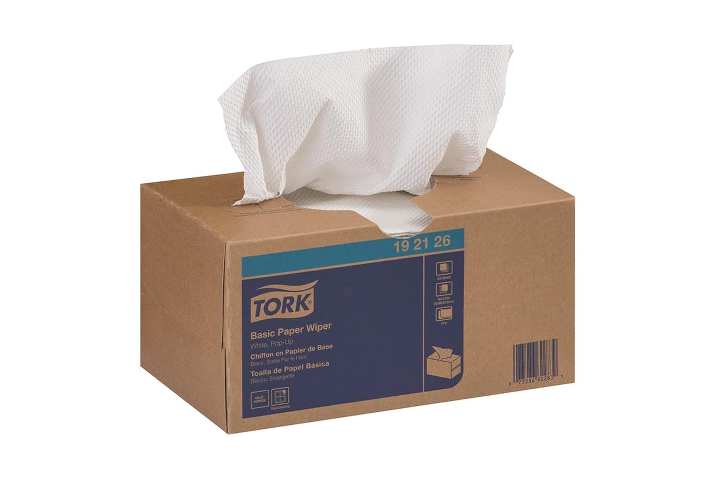 Tork 192126 Basic Wiper, Pop-Up Box, 1-Ply, 9" Width x 10.25" Length, White (Case of 24 Boxes, 250 per Box, 6,000 Towels per Case) Self-Dispensing Box