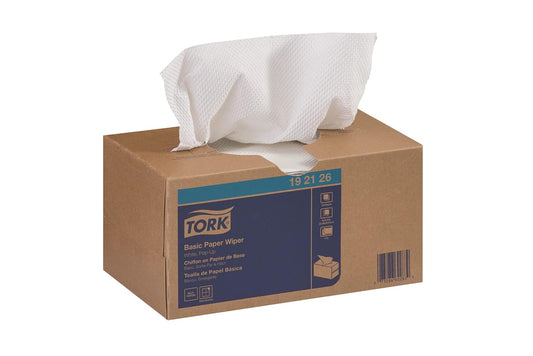 Tork 192126 Basic Wiper, Pop-Up Box, 1-Ply, 9" Width x 10.25" Length, White (Case of 24 Boxes, 250 per Box, 6,000 Towels per Case) Self-Dispensing Box