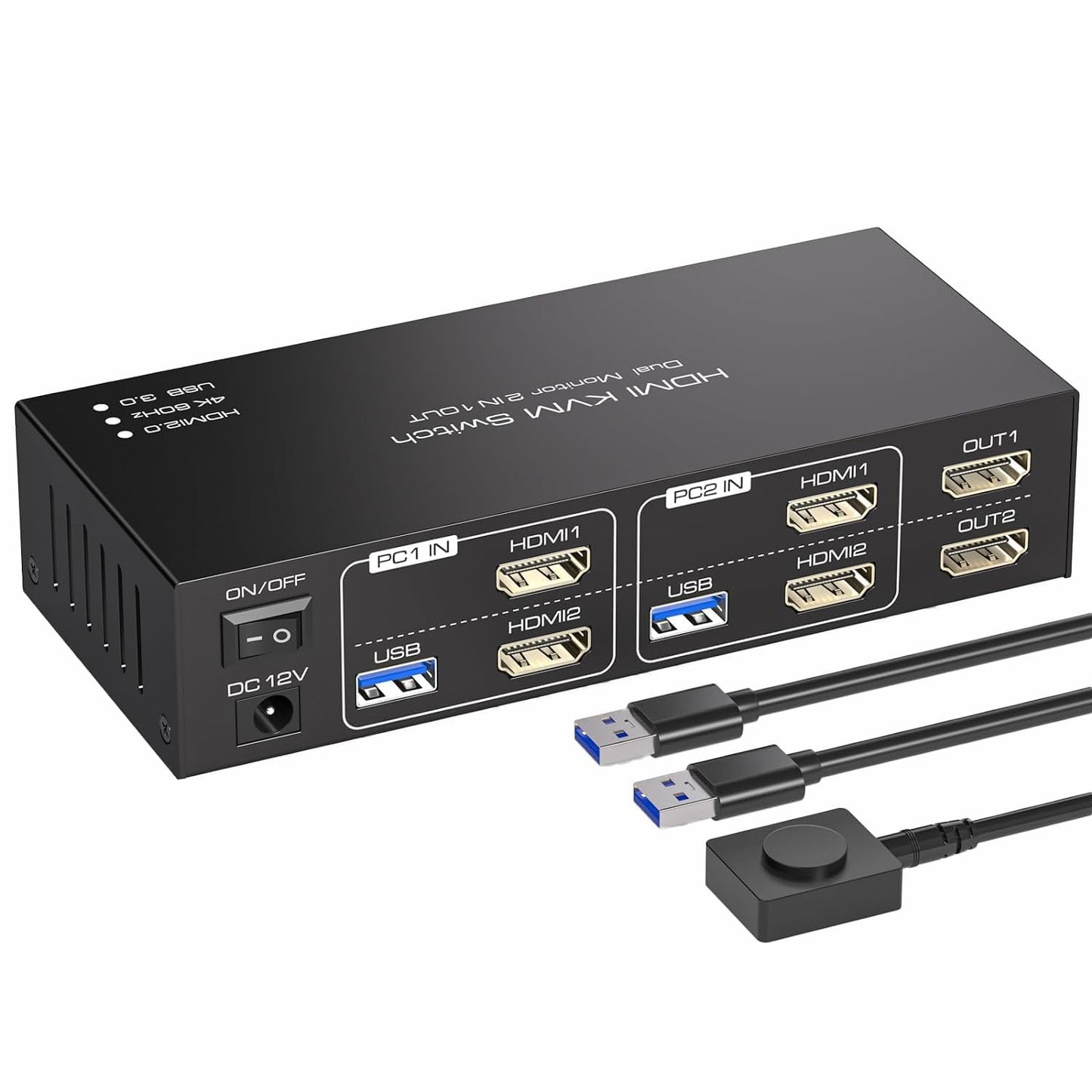 Dual KVM Switch HDMI KVM Switcher 2 Monitors 2 Computers, HDMI 2 Ports USB 3.0 4 Ports KVM Selector 4K 60Hz HDMI Switches 2 PC or 2 Laptops Share 1 Set of Keyboard Mouse Printer and Scanner