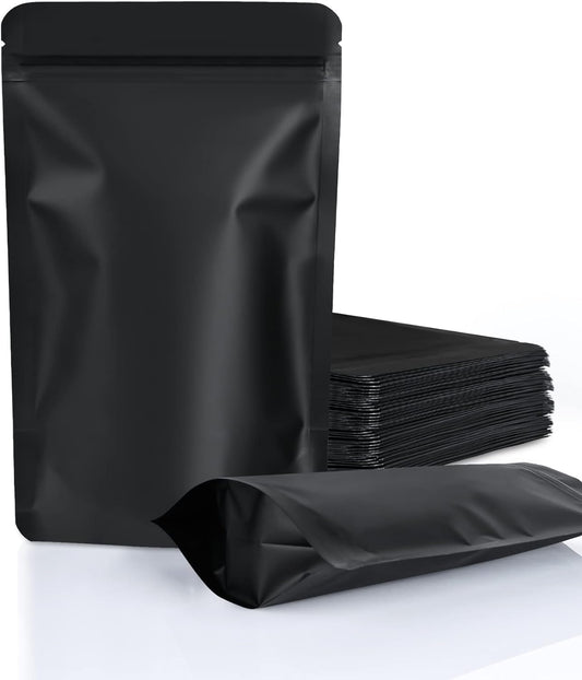 100 Pack Resealable Stand Up Bags,Smell Proof Pouch Sealable Foil Pouch Bags for Packaging (Black, 3.5" x 5.1")