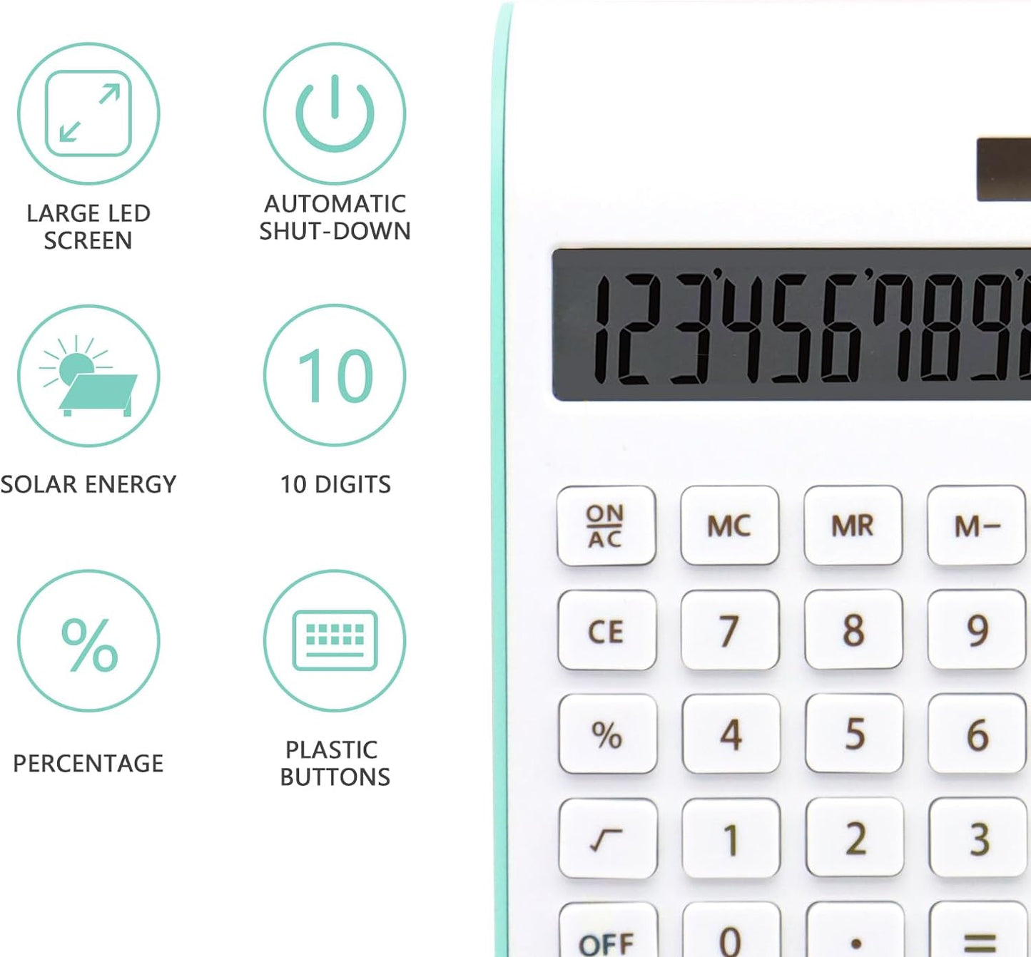 Teal Calculator, UPIHO Green Office Supplies and Accessories, 10 Digits Solar Battery Basic Office Calculator, Dual Power Desktop Calculator with Large LCD Display, Teal Office Supplies