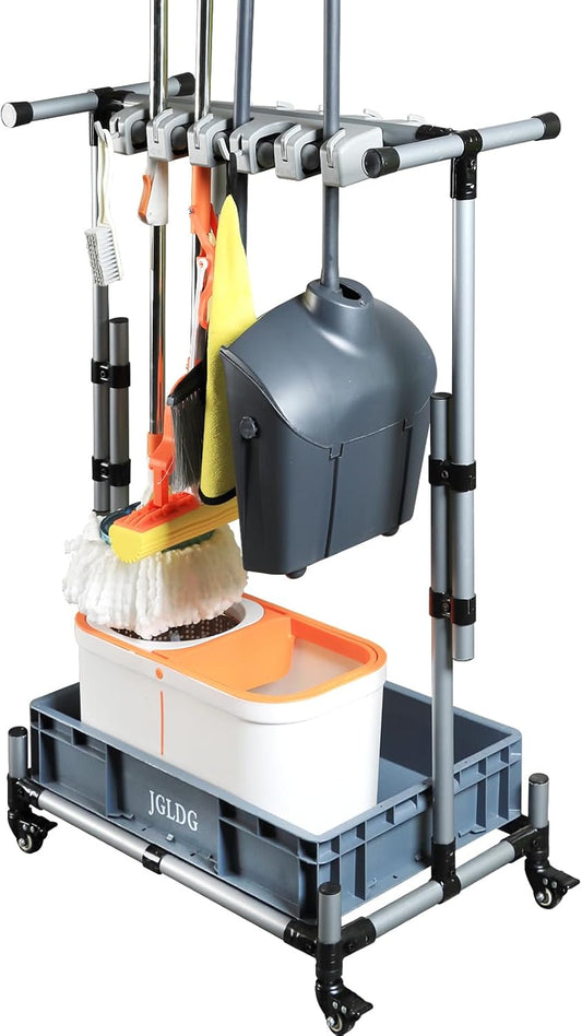 Freestanding Mobile Cleaning Tool Storage Rack, Mop and Broom Holder (M2)