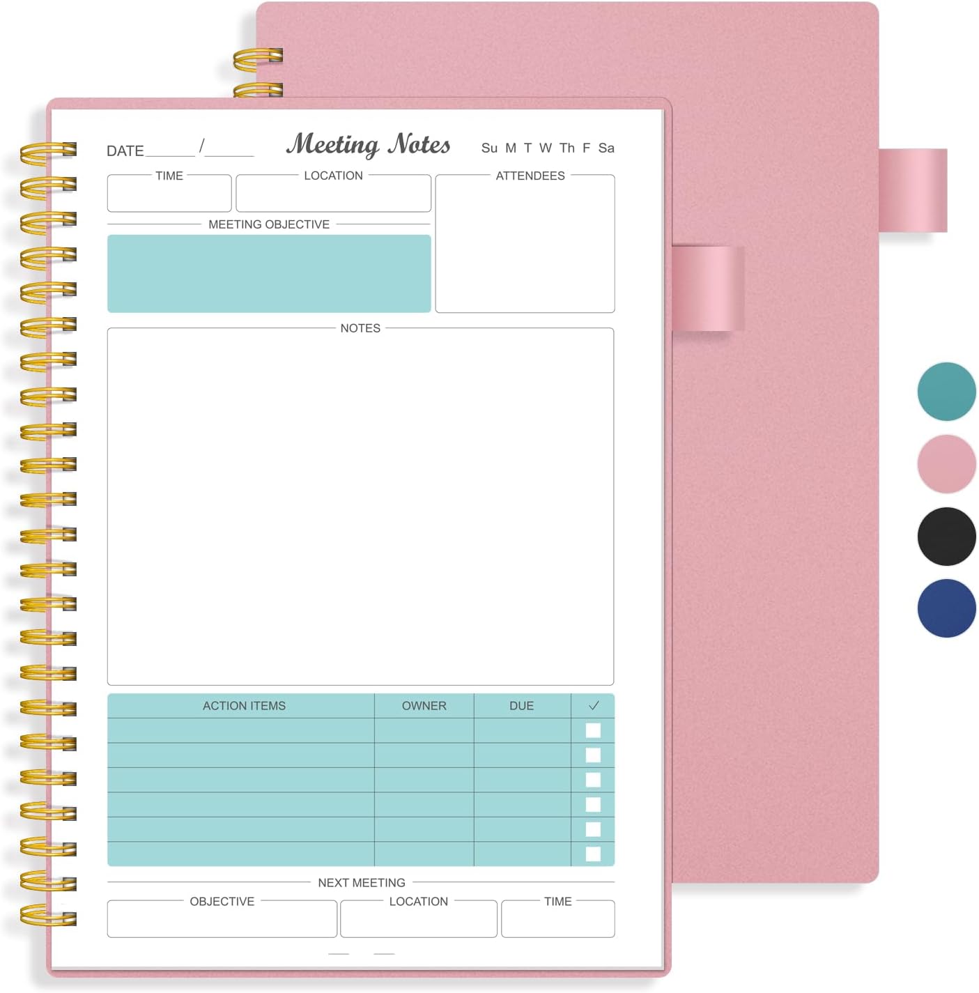 Meeting Notebook for Work Organization, Simplified Notebooks for Work with Action Items, Spiral Meeting Agenda Minutes Notebook Organizer,Aesthetic Office Supplies for Project Planner, Pink, 8.5"x5.5"