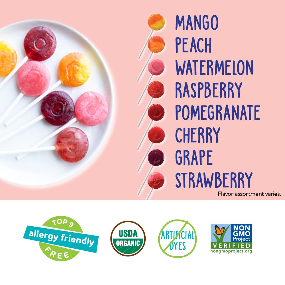 YumEarth Organic Pops Variety Pack, 60 Fruit Flavored Favorites Lollipops, Allergy Friendly, Gluten Free, Non-GMO, Vegan, No Artificial Flavors or Dyes