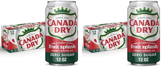 Canada Dry Zero Sugar Cherry Ginger Ale Fruit Splash Soda, 12 fl. oz. Cans, 12 Pack (Pack of 2)