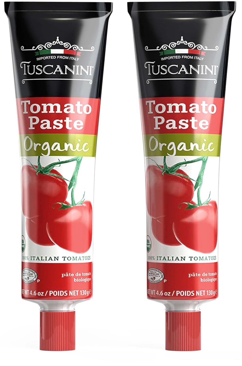 Tuscanini Organic Tomato Paste Tube 4.6oz (2 Pack) | Double Concentrate 100% Italian Tomatoes, All Natural, NON-GMO, Kosher