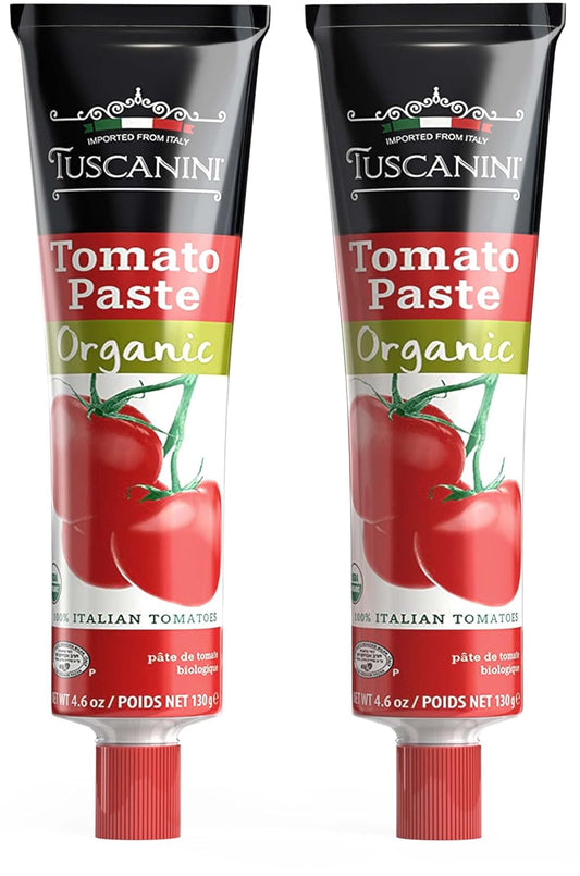 Tuscanini Organic Tomato Paste Tube 4.6oz (2 Pack) | Double Concentrate 100% Italian Tomatoes, All Natural, NON-GMO, Kosher