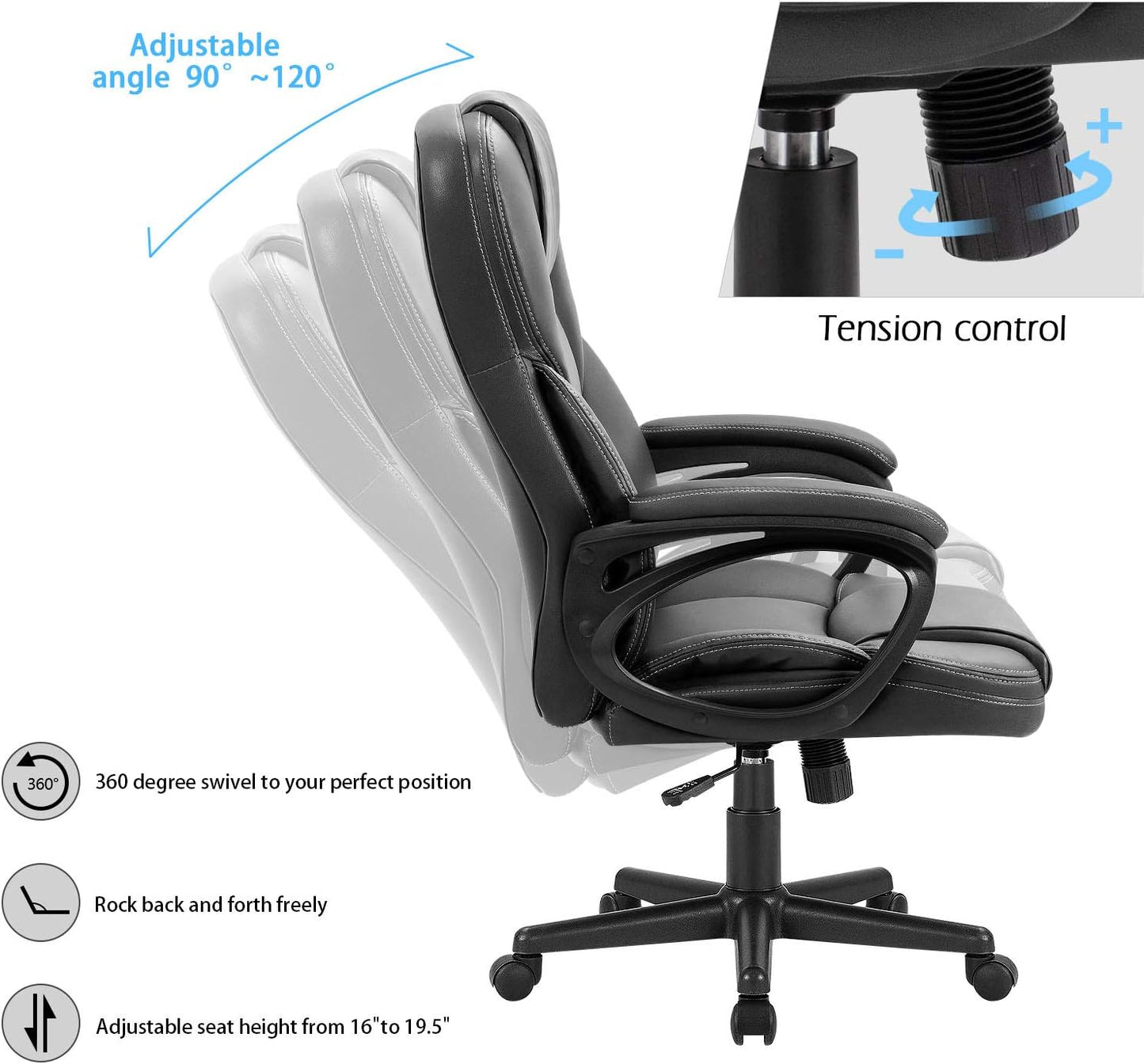 Furmax Office Executive Chair High Back Adjustable Managerial Home Desk Chair, Swivel Computer PU Leather Chair with Lumbar Support (Black)