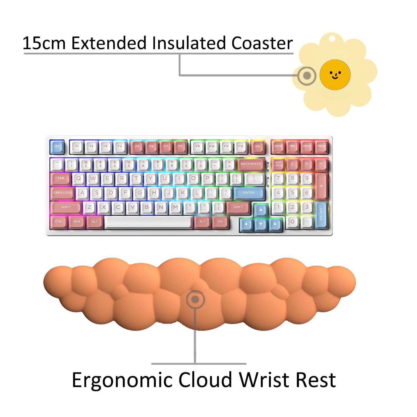 Keyboard Wrist Rest Pad, Ergonomic Design Effective Wrist Pain Relief Arm Rest Desk, Cute Cloud Decoration Gift for Office, Study, Computer Game Table Mouse Accessories (Green+White)