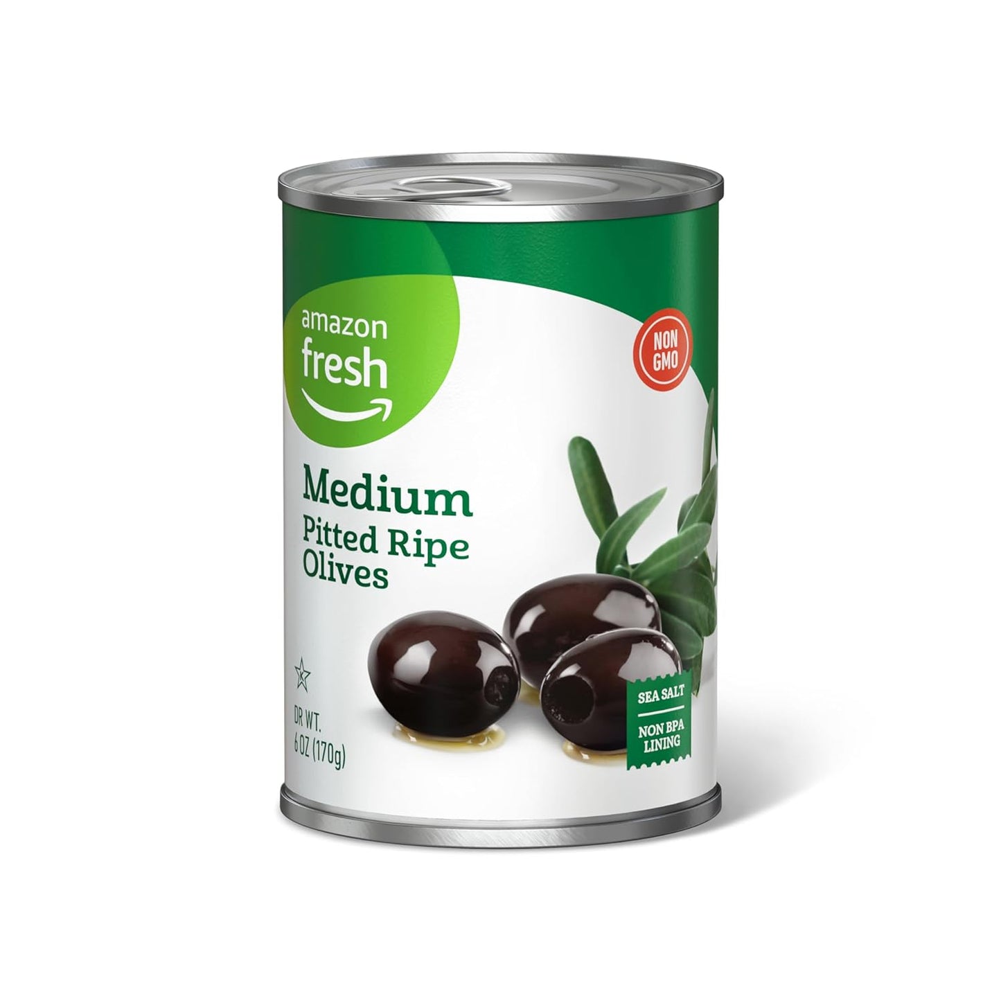 Amazon Fresh, Medium Pitted Ripe Olives, 6 Oz (Previously Happy Belly, Packaging May Vary)