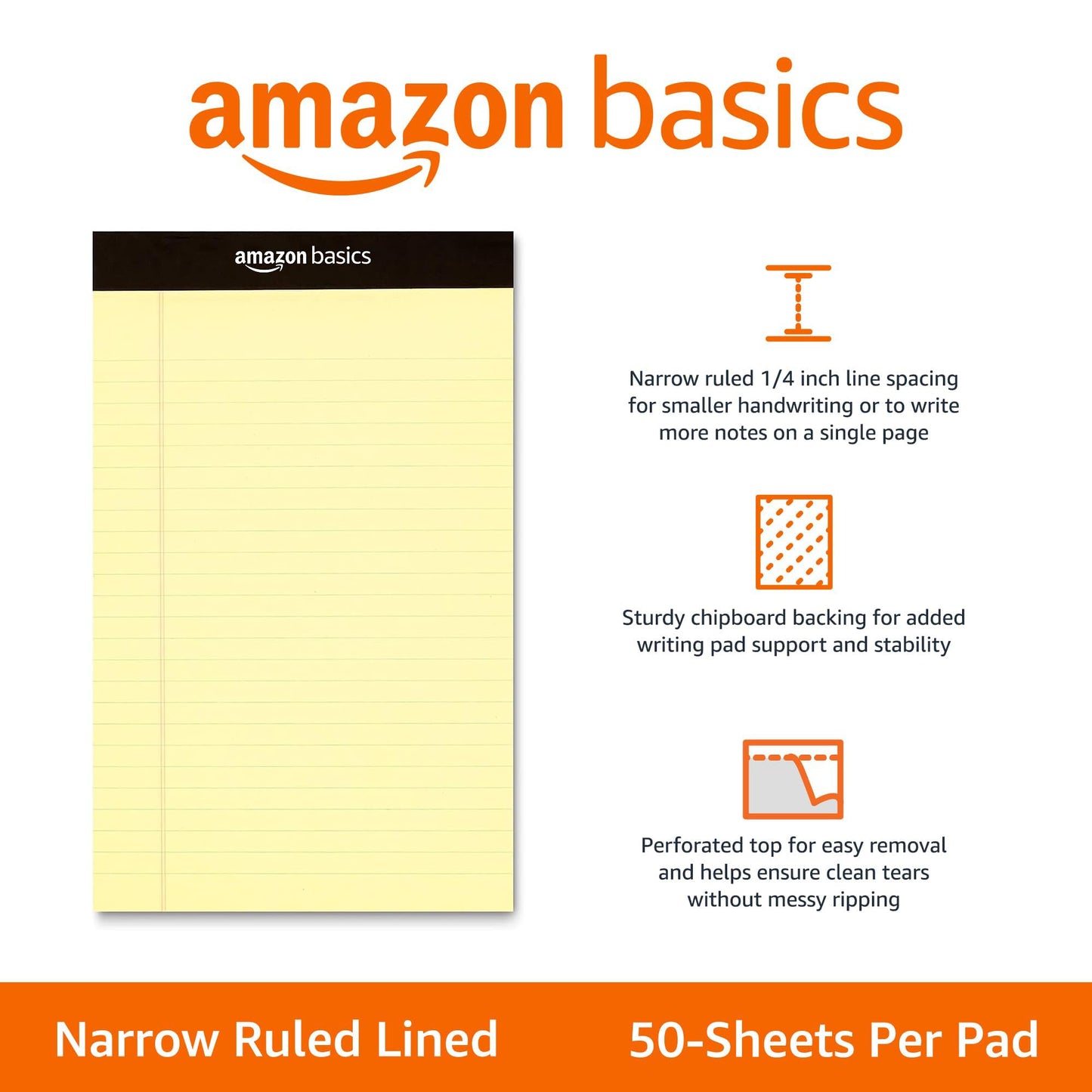 Amazon Basics Narrow Ruled 5 x 8-Inch Lined Writing Note Pads, 6 Count (50 Sheet Pads), Multicolor