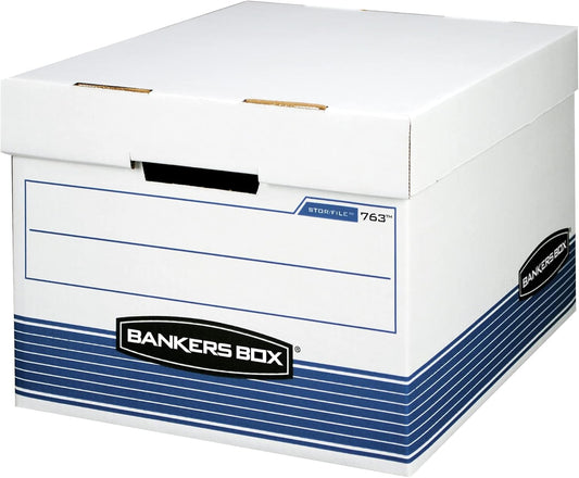 Bankers Box 20 Pack STOR/FILE Medium-Duty File Storage Boxes, FastFold, Lift-Off Lid, Letter/Legal, White/Blue