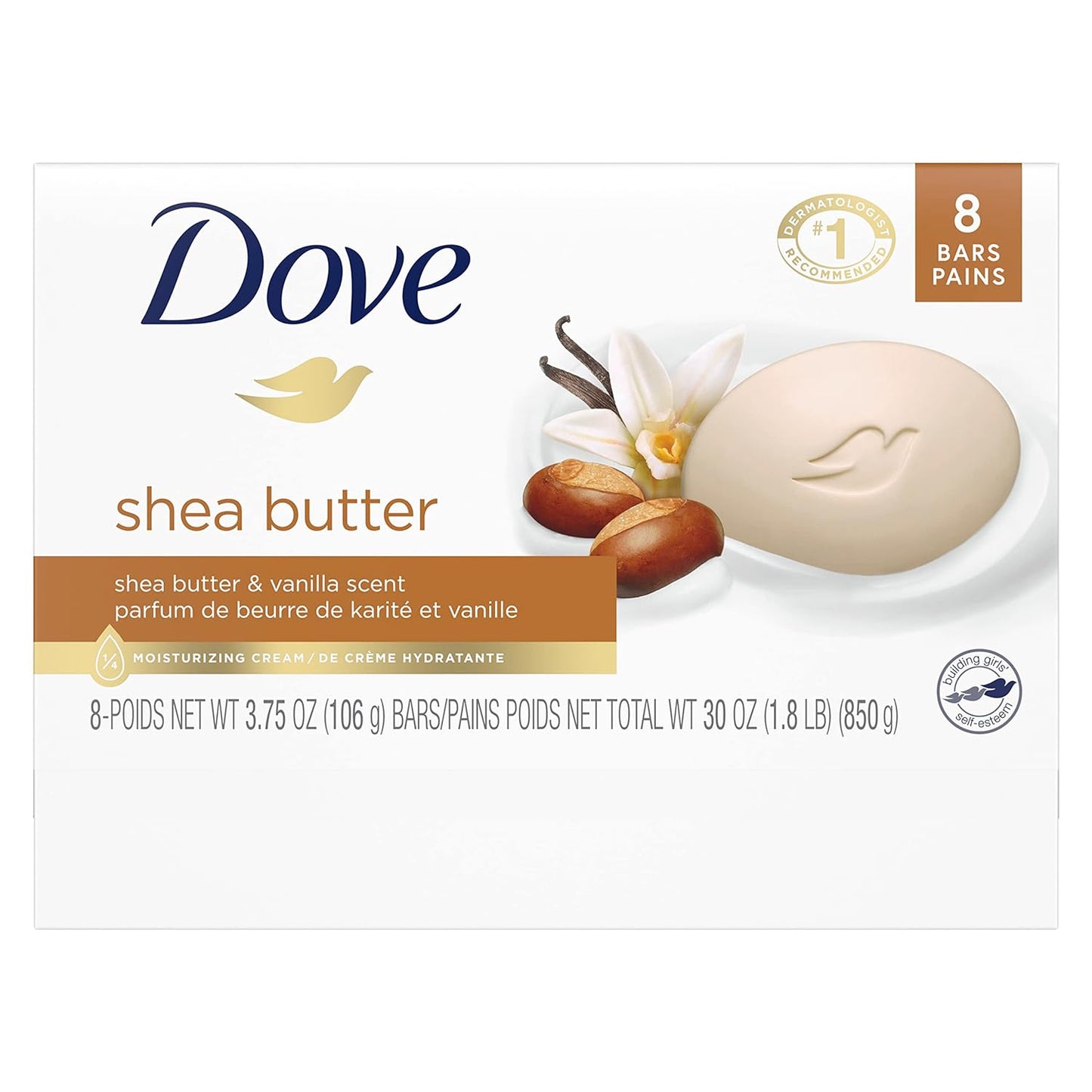 Dove Beauty Bar Gentle Skin Cleanser Shea Butter 8 Bars Moisturizing for Gentle Soft Skin Care More Moisturizing Than Bar Soap 3.75 oz