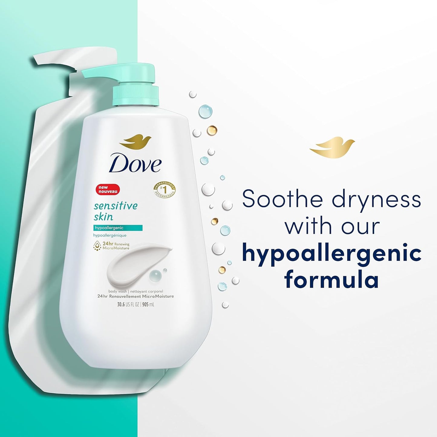 Dove Hypoallergenic Body Wash To Moisturize Sensitive Skin Body Wash For Sensitive Skin Sulfate And Paraben Free 34oz