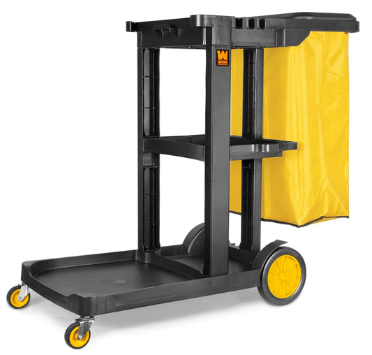 WEN Janitorial Cart with 3 Shelves and 25-Gallon Vinyl Bag (73033)