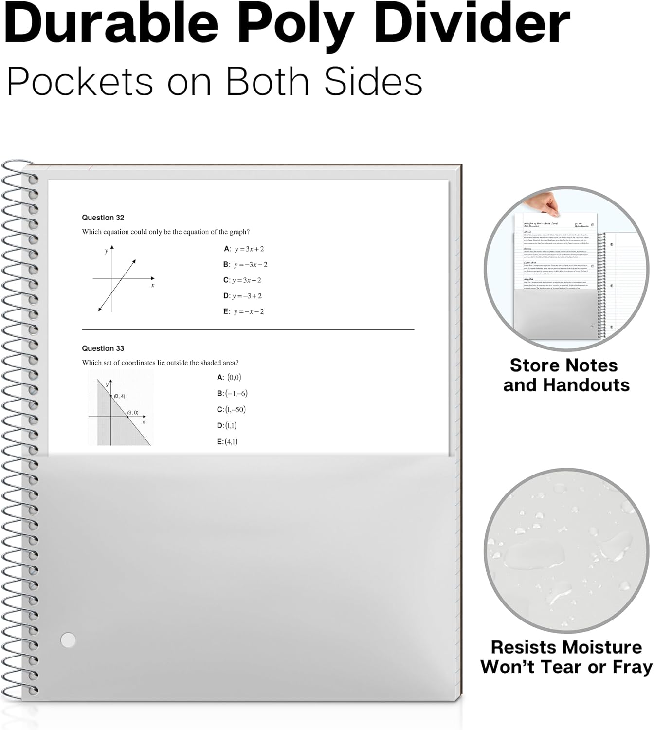 Dunwell College Ruled Spiral Notebook, (Black) 1 Subject Notebook 8.5 x 11 With Plastic Cover & Pocket Divider, 100 Sheets, Perforated Pages, One Subject Spiral Notebook School, 8 1/2 x 11 Paper