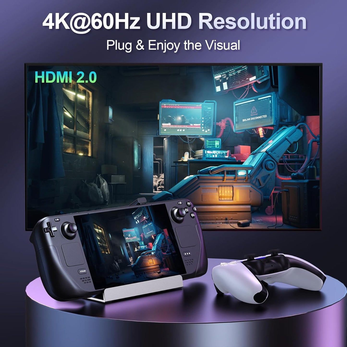 Docking Station for Steam Deck/ROG Ally, 5-in-1 Steam Deck Dock Stand with HDMI 2.0 4K@60Hz, 3 USB-A and 100W Full Speed Charging USB-C PD Port Compatible with Valve Stream Deck/ROG Alloy Accessories