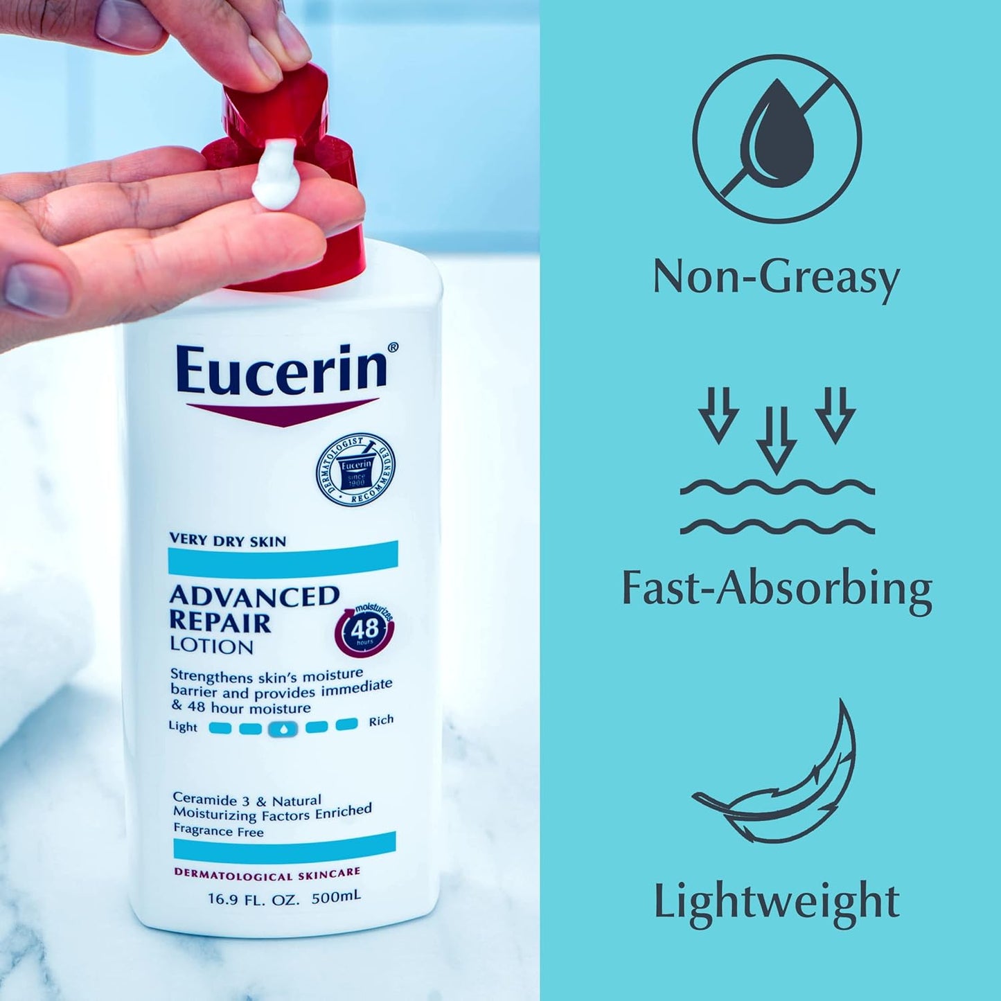 Eucerin Advanced Repair Body Lotion for Very Dry Skin, Unscented Lotion Formulated with Ceramides, 16.9 Fl Oz Bottle