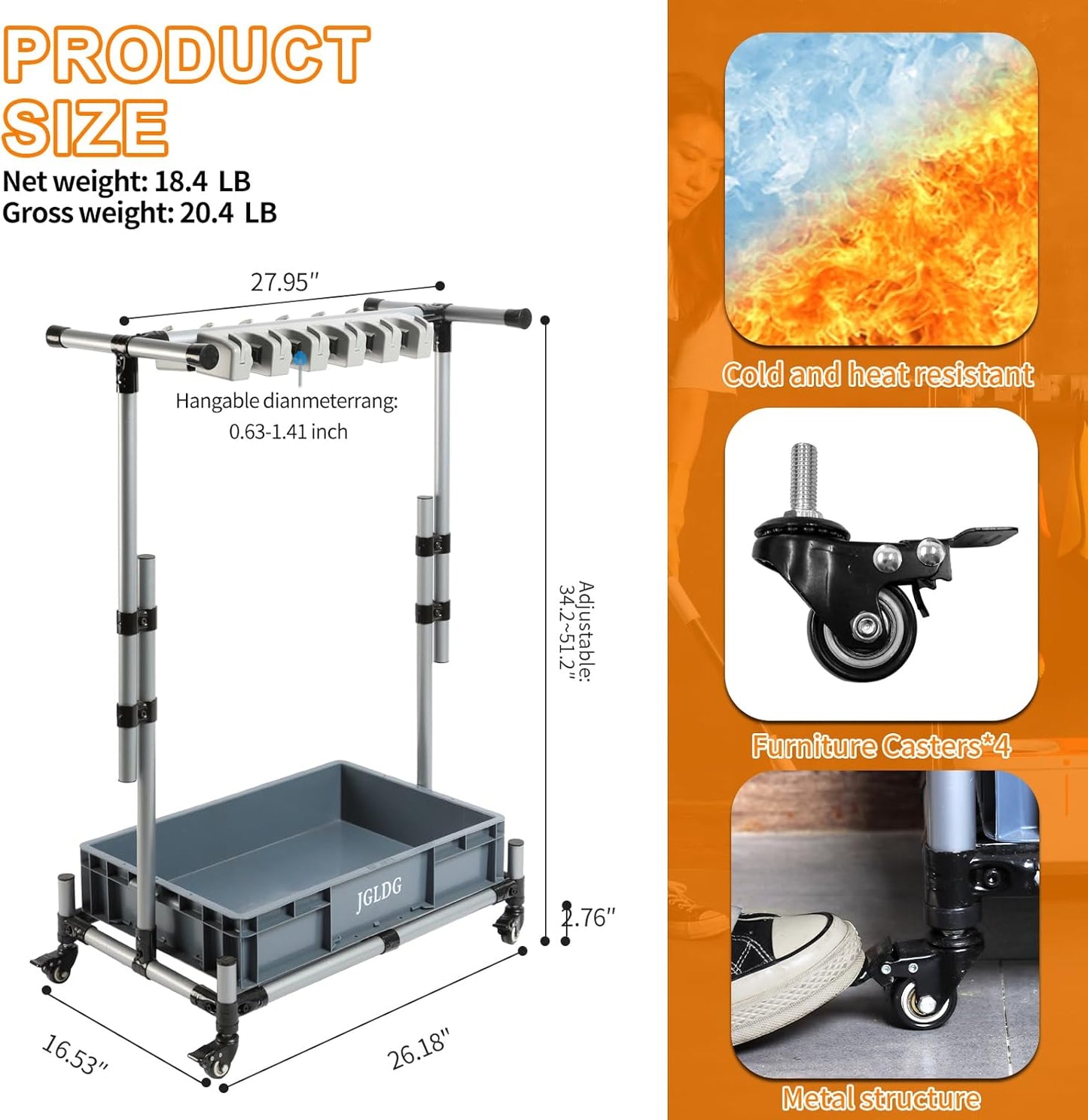 Freestanding Mobile Cleaning Tool Storage Rack, Mop and Broom Holder (M2)