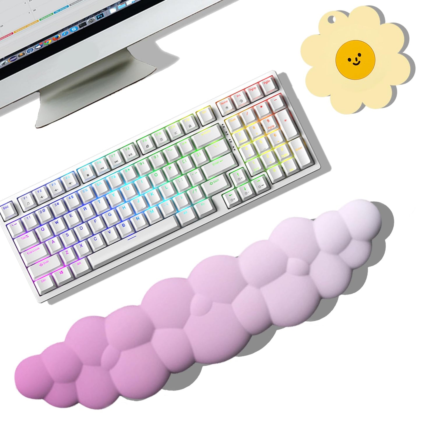 Keyboard Wrist Rest Pad, Ergonomic Design Effective Wrist Pain Relief Arm Rest Desk, Cute Cloud Decoration Gift for Office, Study, Computer Game Table Mouse Accessories (Green+White)