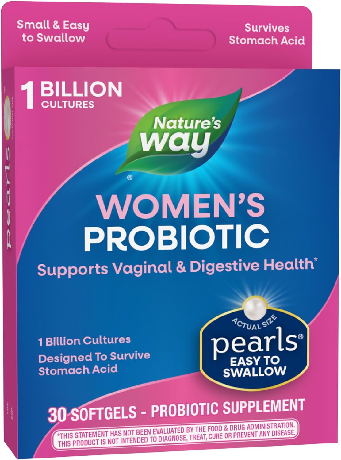 Nature's Way Women's Probiotic Pearls, Supports Vaginal and Digestive Health*, 1 Billion Live Cultures, No Refrigeration Required, 30 Softgels (Packaging May Vary)