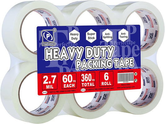 Heavy Duty Packing Tape 6 Rolls, Total 360Y, Clear, 2.7 mil, 1.88 inch x 60 Yards, Ultra Strong, Refill for Packaging and Shipping