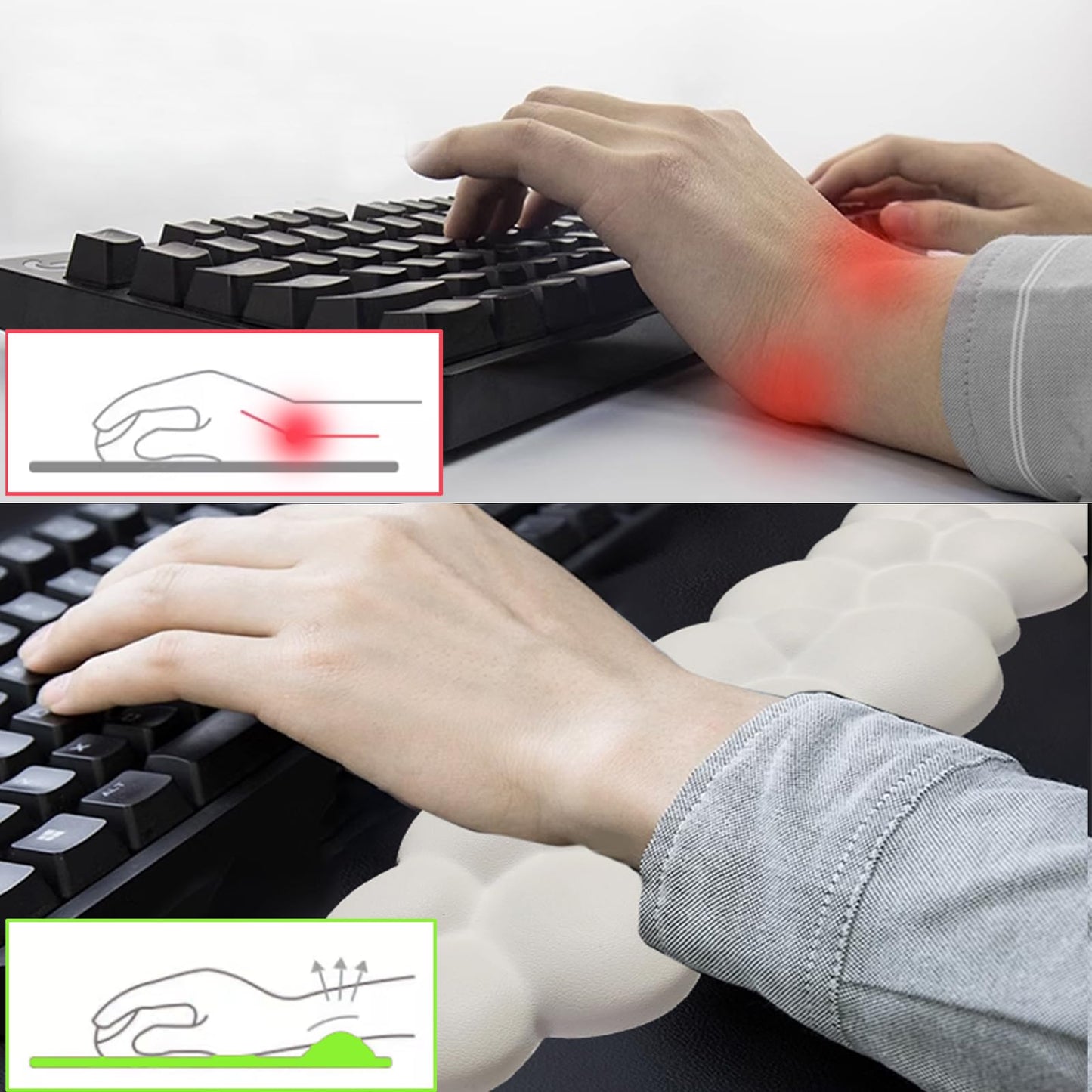 Keyboard Wrist Rest Pad, Ergonomic Design Effective Wrist Pain Relief Arm Rest Desk, Cute Cloud Decoration Gift for Office, Study, Computer Game Table Mouse Accessories (Green+White)